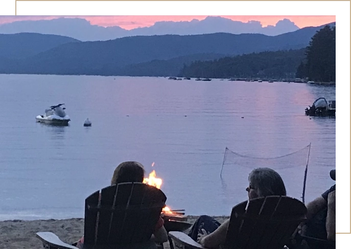 Sunset with Camp Fire at Lake